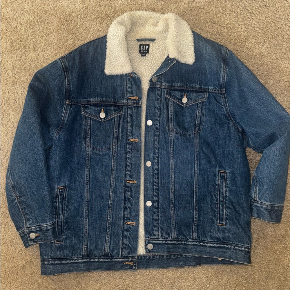 GAP Denim Oversized Jacket with White Sherpa